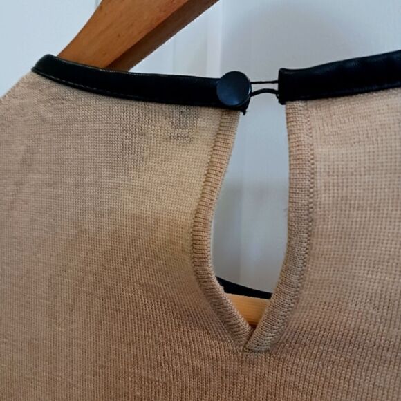Ann Taylor Merino Wool Sweater with Faux Leather Black Trim in Camel - Picture 8 of 11